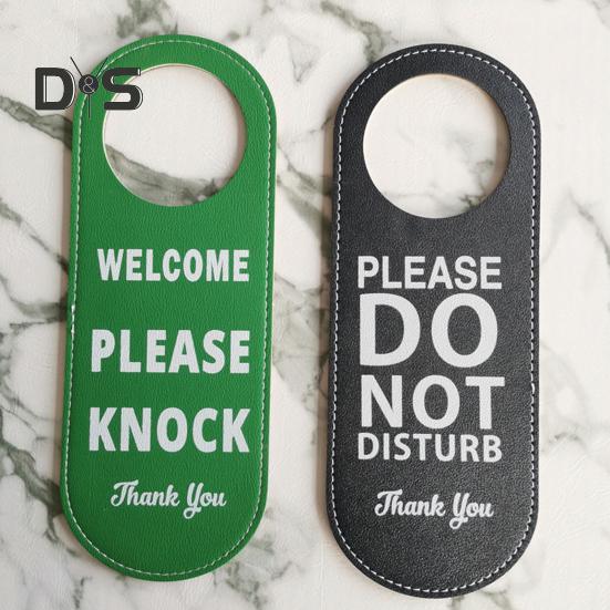 Do Not Disturb Door Hanger Double-sided Faux Leather Welcome Please Knock Home Office Door Handle Sign Hanging Decoration Ornament