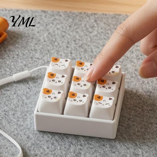Mechanical Keyboard Toy Cartoon Dog Fidget Toy, 1/2/3/4/9-Key Push Button Stress Tactile Feedback Relief Mini for Backpack Handbag Purse Charm