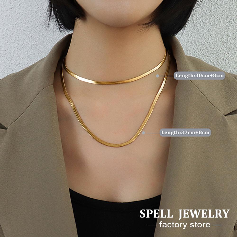 Dailywear Herringbone Necklace Bracelet In Stainless Steel Flat Snake Chain Necklaces Bracelets For Women Daily Wear Jewelry Set