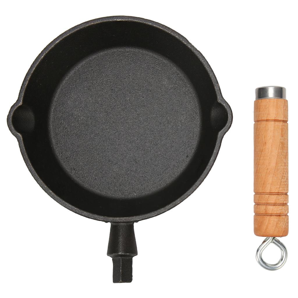 Frying Pan Cast Iron Skillet Drip Spouts Wooden Handle Stain Resistant Quick Heat Easy To Clean Cook Pan