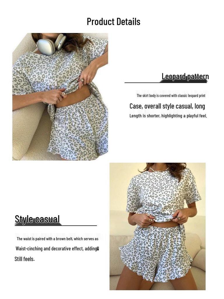 2026 European Summer Women's Casual Leopard Print Top & Shorts Set