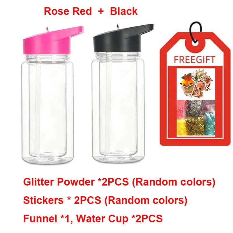 

2/4PCS Reusable Double Layer Plastic Water Bottles With Lid And Straw 10Oz DIY Snowball Cup with Pre Drilled Hole Drinkware Cups 300ml