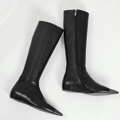 Marke Metall Spitze Damen Kniehohe Stiefel Mode Bühnenshow Schwarz Sexy Herbst Winter Über Knie Langes Stiefel Größe 34-45