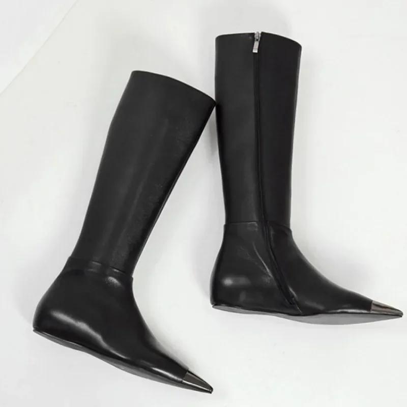 Fashion Brand Metal Pointed Women Knee Long Boots Fashion Stage Show Black Sexy Autumn Winter Over Knee Length Boots Size 34-45