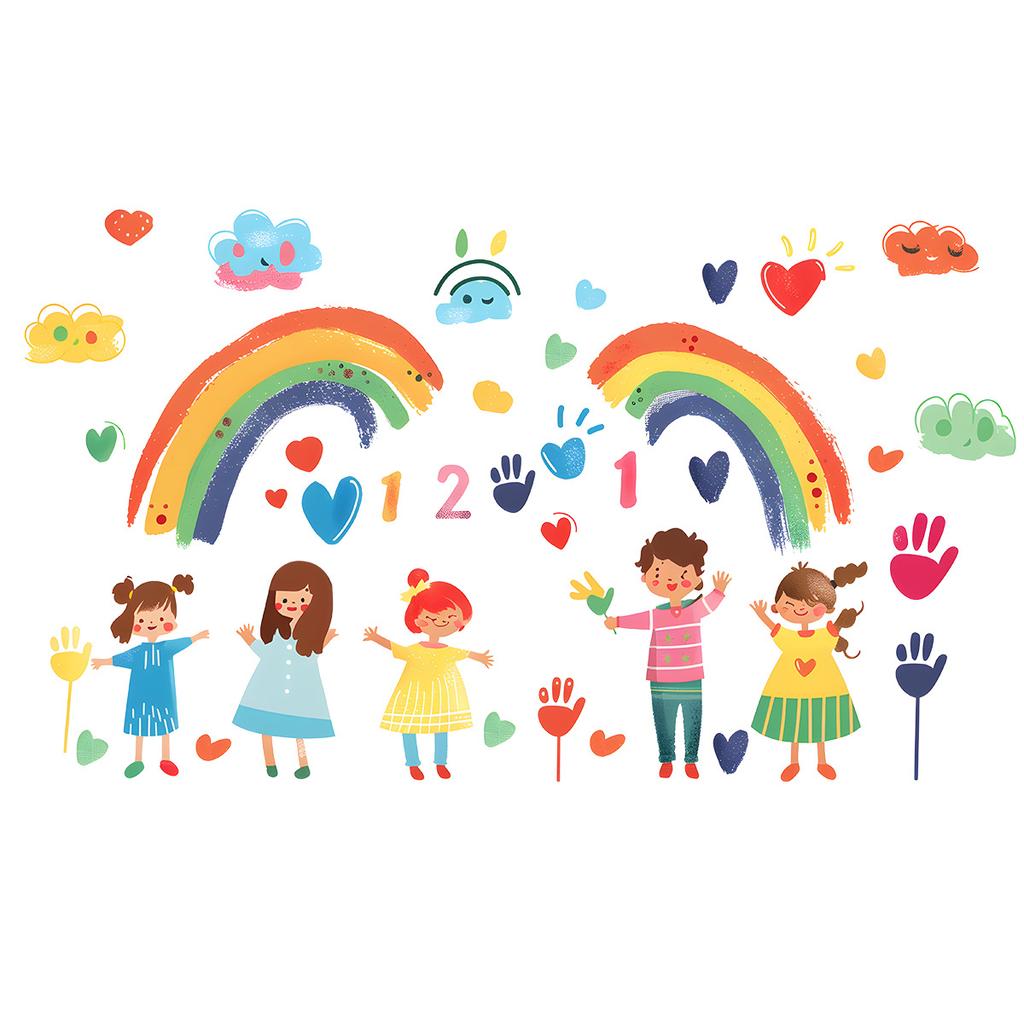 Cartoon Regenbogen Herz Wolken Wandaufkleber für Kinderzimmer Kinderzimmer Schlafzimmer Wohnzimmer Kindergarten Dekoration