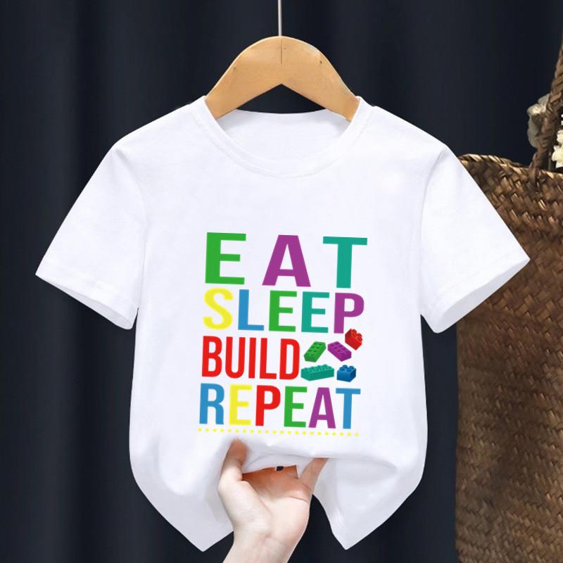 Master Builder Blocks Building Print Cartoon Kids T Shirt Girls Summer Tops Baby Boys Clothes Children Short Sleeve T-shirts