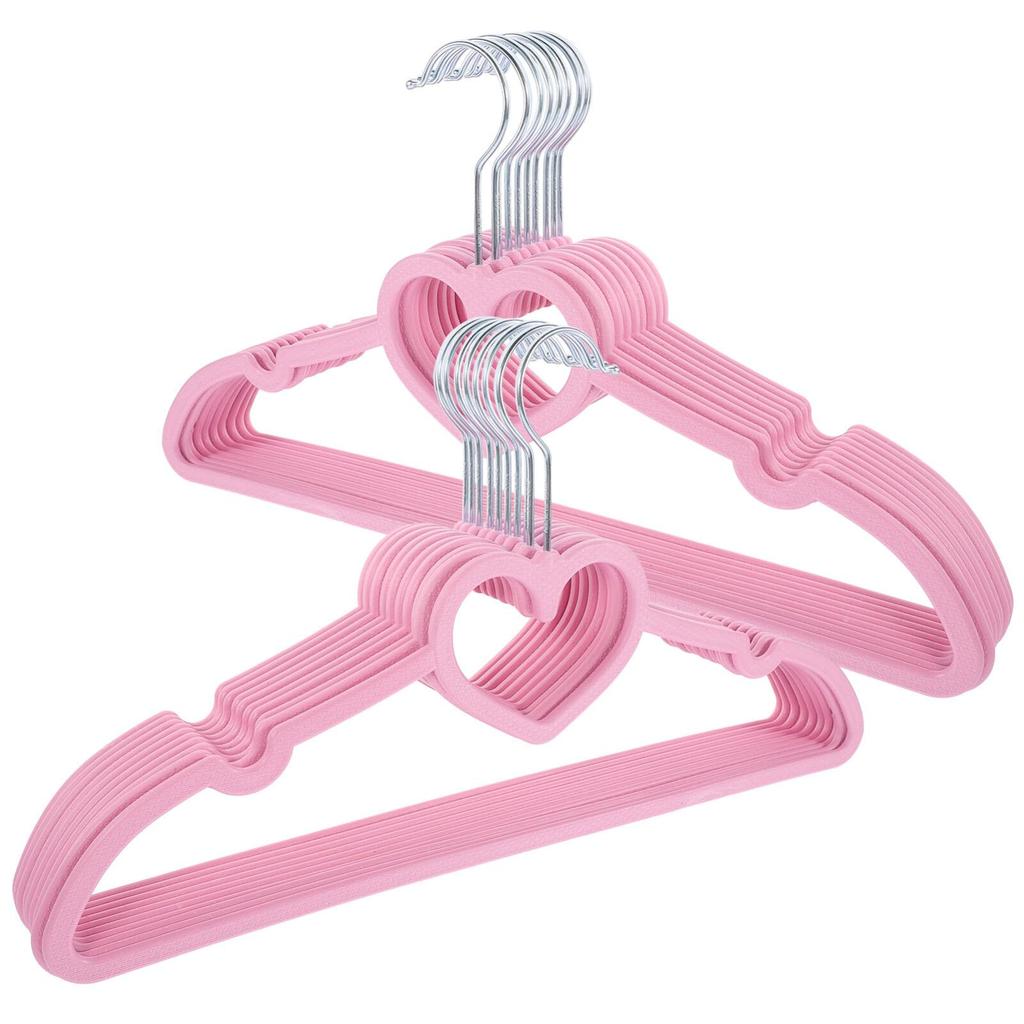 NUOLUX 20-Pack Pink Heart-Shaped Plastic Clothes Hangers with Non-Slip Grips - Perfect for Laundry, Clothes Organization, and Indoor/Outdoor Use. Suit