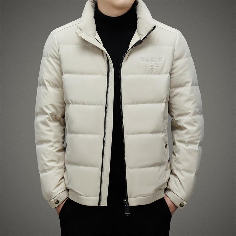 Mens Short Winter Down Jacket With Stand Collar 90% White Duck Warm Windproof Casual Coat Daily Wear