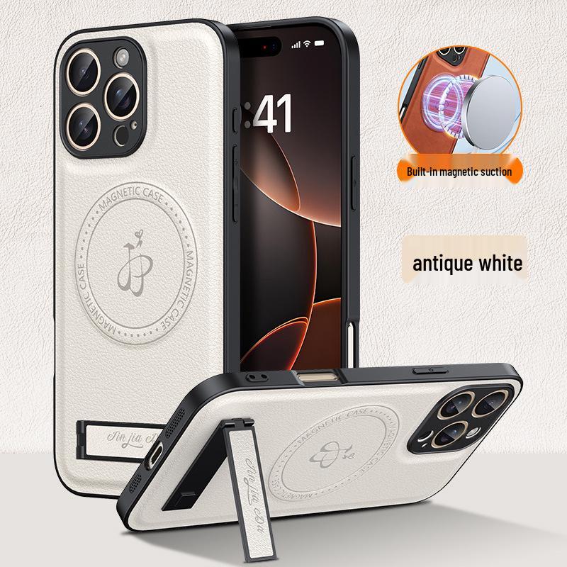 Apple 17 Pro Max Mágneses Bőr Autós Telefontartó Tok, Leejtésbiztos Tartó iPhone 16-hoz, Luxus Új Modell 15