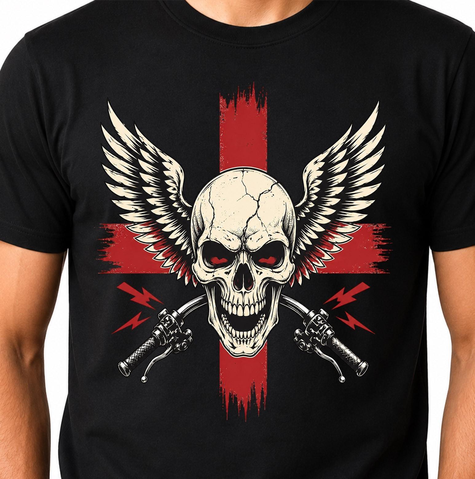 Winged Skull England Cross Handlebars Biker Motorcycle Vintage Graphic T-Shirt. XL