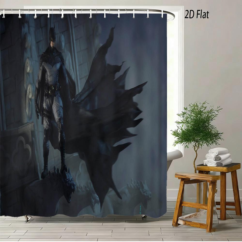 Batman & Harley Quinn Monochrome City Waterproof Shower Curtain, Superhero Bathroom Decor For Fans
