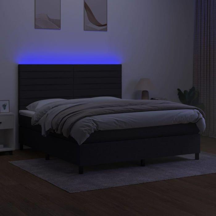 Maison Exclusive - Sommier à lattes de lit et matelas et LED Noir 180x200 cm Tissu