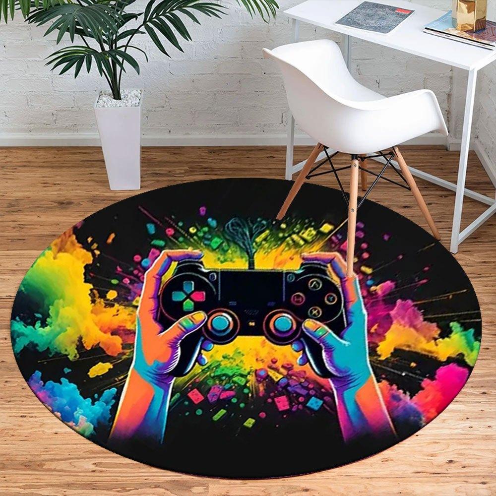 Vibrant Gaming Controller Art PrintRound Non-Slip chair mat chair carpet for office Rugs for Office Decor Gift For Valentine's Day Mother's Day Hallow
