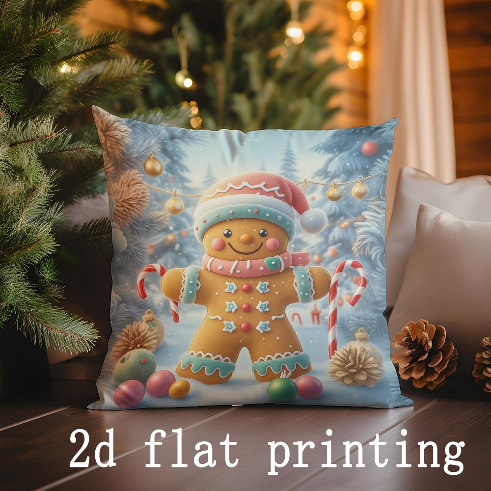 Home Decor Christmas Gnomes & Gingerbread Pillow Covers Pattern Cushion Cover Suitable for Sofa Bedroom Car Pillow Cover
