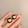 2024 D Retro Wine Red Velvet Rose Pearl Earrings: Hong Kong Style, Autumn/Winter Trend