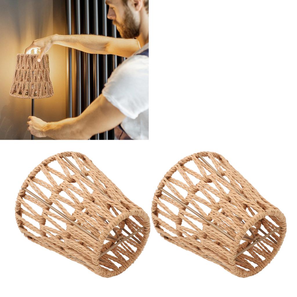 3PCS Faux Rattan Lamp Shades Bohemian Style Paper Braided E14 Bulb Clip On Decorative Lampshade for