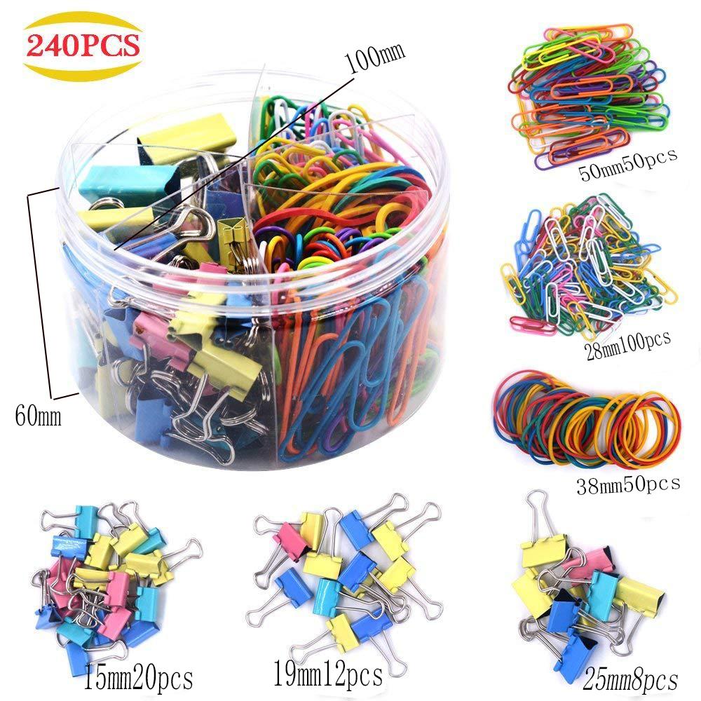 Colorful Mixed Paper Clips Rubber Band With Binder Clips Stationery Set for Kids Creative Office Stationery Set Document Folder
