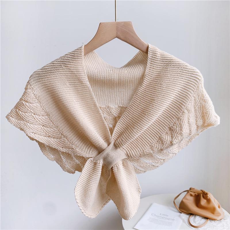 

Весенне-летний ажурный трикотажный жилет с цветочным узором, рукавами на плечах и узлом — легкая шаль для помещений с кондиционером.