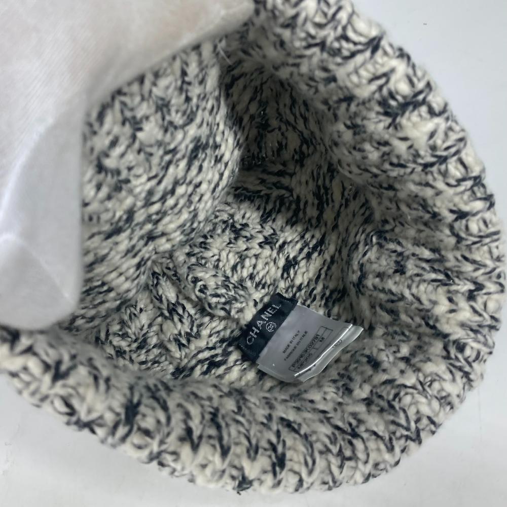 CHANEL Rhinestone beanie knit hat knit cap Knit hat Wool / Cashmere Black/White