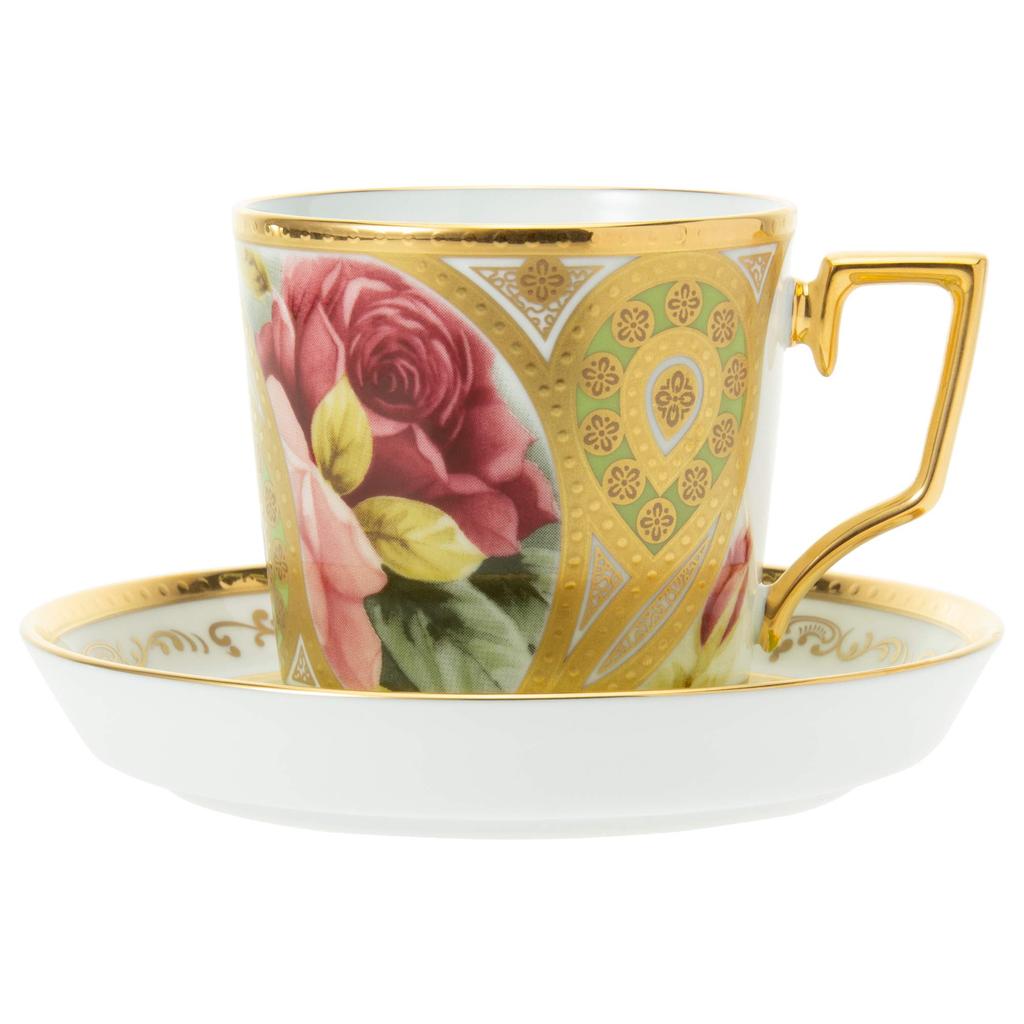 Noritake Coffee Cup & Saucer, 160cc, Homage Collection, Light Green Rose Design, Fine Porcelain (Premium White), T2402/H-770