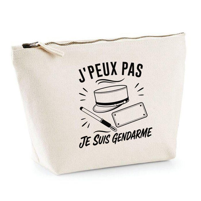 Trousse de toilette - PLANETEE - J'peux pas je suis Gendarme - 100% coton beige - 3 L (28×19×9 cm) - Zip métal, impression DTG
