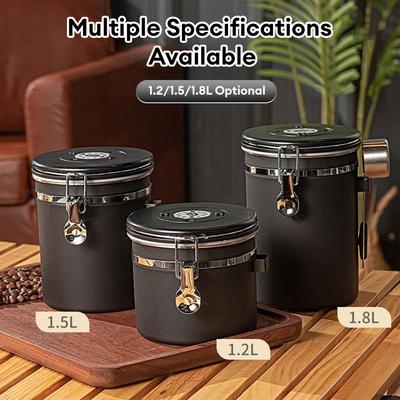 Stainless Steel Airtight Coffee Container with Spoon Coffee Beans and Tea Storage Canister Kitchen Food Tool 1.2L/1.5L/1.8L