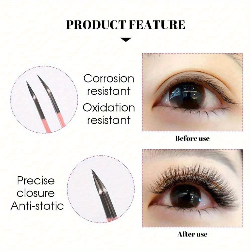 1 Pc Eyelash Tweezers Extension Pink Stainless Steel Superhard Tweezers with Fiber Tips High Precision Anti-Static Tweezers