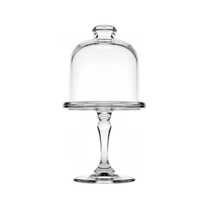 Servierplatte aus Klarglas mit hohem Fuß und Kuppelhaube, Cupcake-Ständer zur Präsentation von Süßwaren und Leckereien