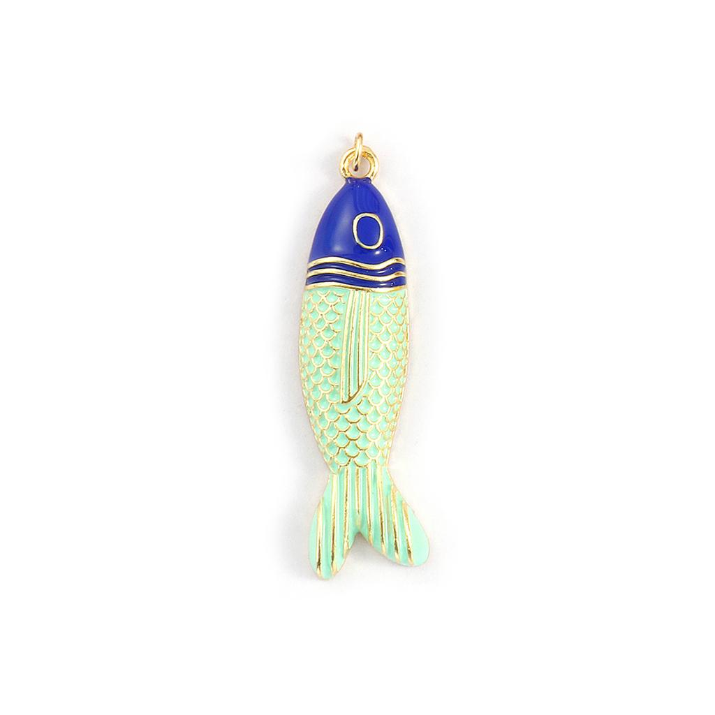 Doreen Box 1 Stück Messing Fisch Anhänger 18 Karat Vergoldet Emaille Fisch Tier Ozean Schmuck Charms für Halskette Zubehör 5,6 cm x 1,5 cm