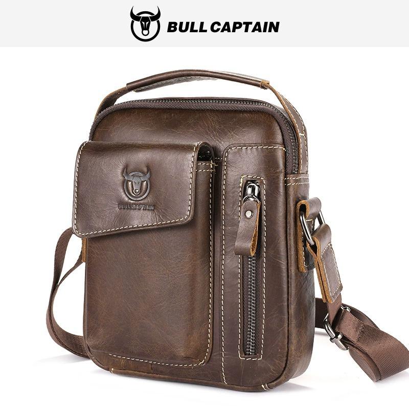 BULLCAPTAIN Genuine Leather Men's Crossbody Shoulder Bag Vintage Cowhide Messenger Bag for Male Small Casual Handbag