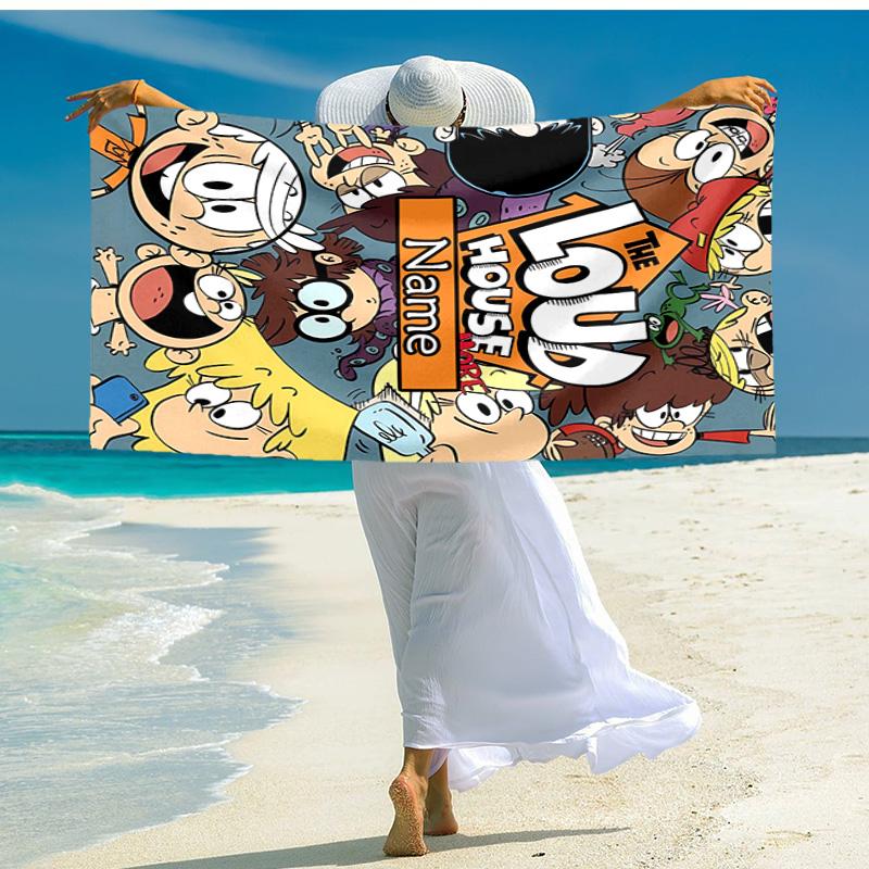 Personalized customized proof beach towel with The Loud House pattern - soft, absorbent,quick-drying,perfect swimming,camping&bathing