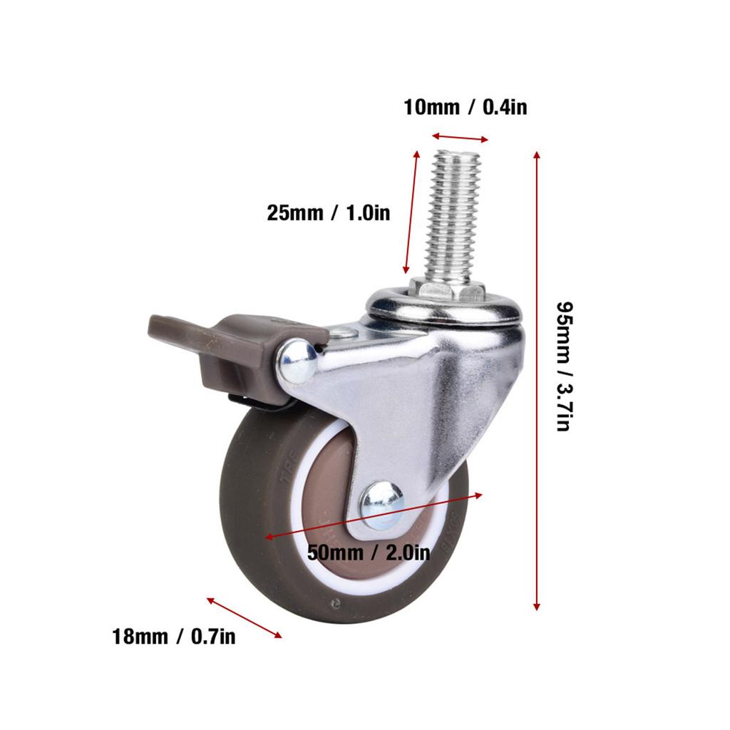 4pcs 2in Universal TPE Rubber Caster Wheel for Medical Equipment Trolley Furniture (Brake)