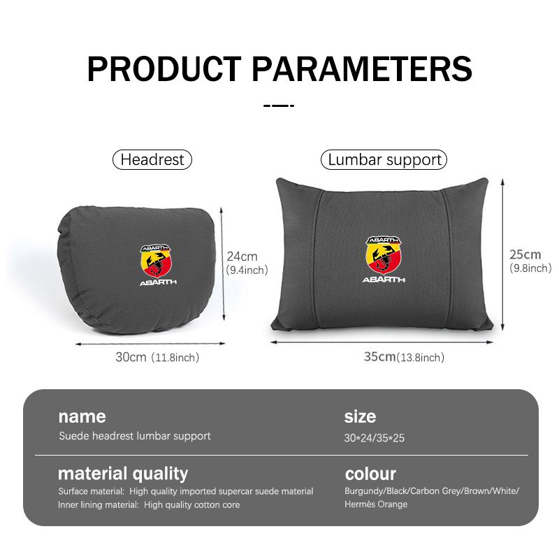 Car Suede Seat Headrest Neck Pillow Soft Cushion Lumbar Support For Abarth Freemont Strada 500x Grande Punto Ducato Stilo Palio