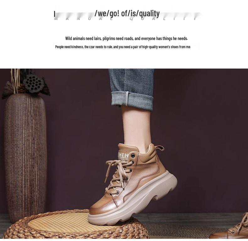 Women's Retro Genuine Leather Ankle Boots - Warm, Versatile, Thick Sole, Casual British Martin Style for Autumn and Winter.