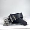 Fashionable Carved Leather Belt with Silver Buckle and Rotating Roller for Jeans
