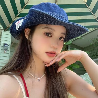 Western Denim Sunscreen Hat Women's New Outdoor Mountaineering Out Camping Washed Denim Curled Sunshade Basin Hat