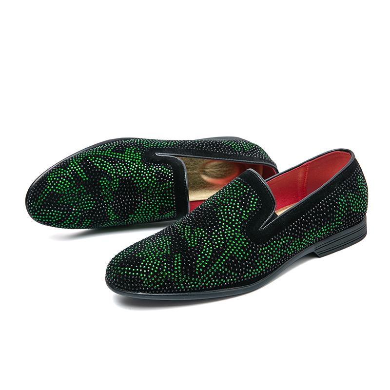 Men's Rhinestone Embellished Pointed Toe Loafers Slip-On Comfortable Casual Business Dress Leather Shoes Luxury Party Moccasins