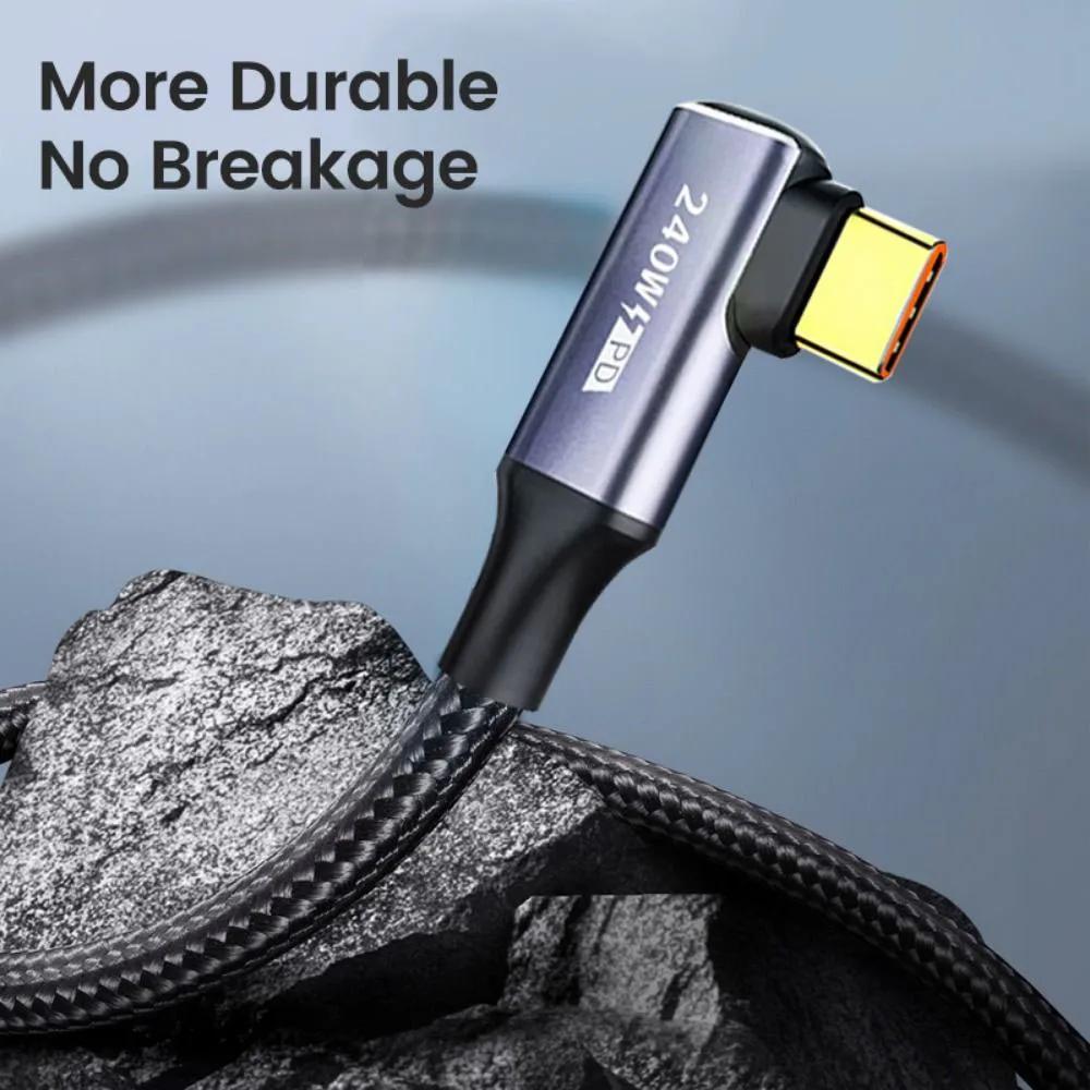 USB C Fast Charging Data Cable 90 Degree Type-C Data Cord PD 240W 48V 5A High-Speed for iPhone 15 USB Type-C Mobile Phone Cords