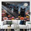 1pc Enchanting Mystical Cat Tarot Wall Tapestry  Vibrant Floral and Starry Night Design Ideal for Bohemian Witchcraft Home D