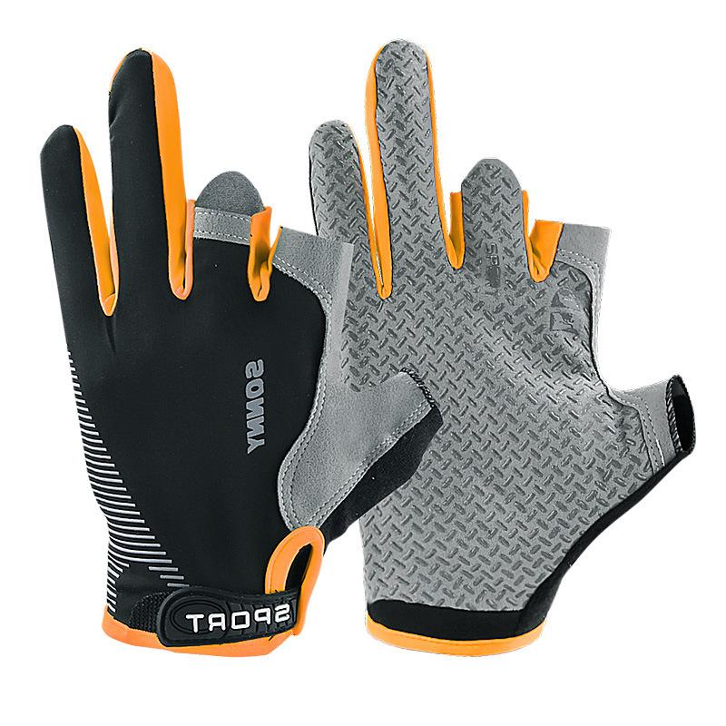 

Summer Thin Ice Silk Gloves UV Protection Outdoor Riding Fishing Three Finger Touch Screen for One Size оранжевый