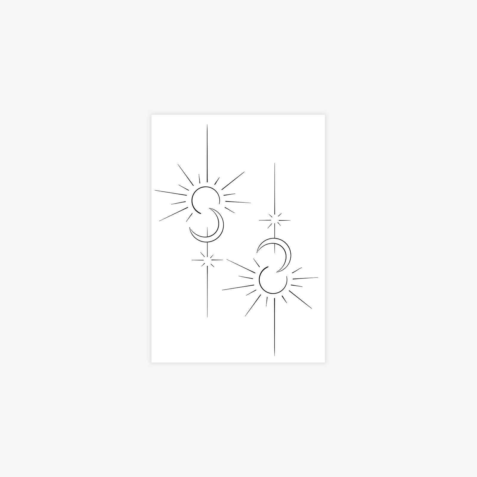 Sun And Moon Lines Tattoo Stickers Advanced Sense Niche Simple Small Fresh Clavicle Tattoo Stickers 7*10