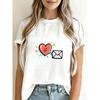 White T Shirt With Heart And Envelope Print For Casual Wear