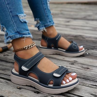 2024 New Large Casual Women Sandals Sporty Style Velcro Comfortable Fish Mouth Outdoor Beach Slide Sandals