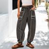 Women's Sanitary Pants, Wide Leg Pants, High Waist, Leg Cinching, Patchwork Pockets, Casual Pants