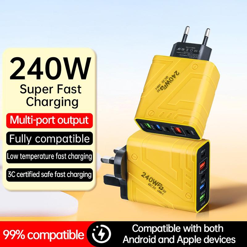 240W 5-Port Usb Type C Fast Wall Adapter Quick Charge Mobile Phone High-Speed Charging Dock For Iphone Xiaomi Phones Tablets