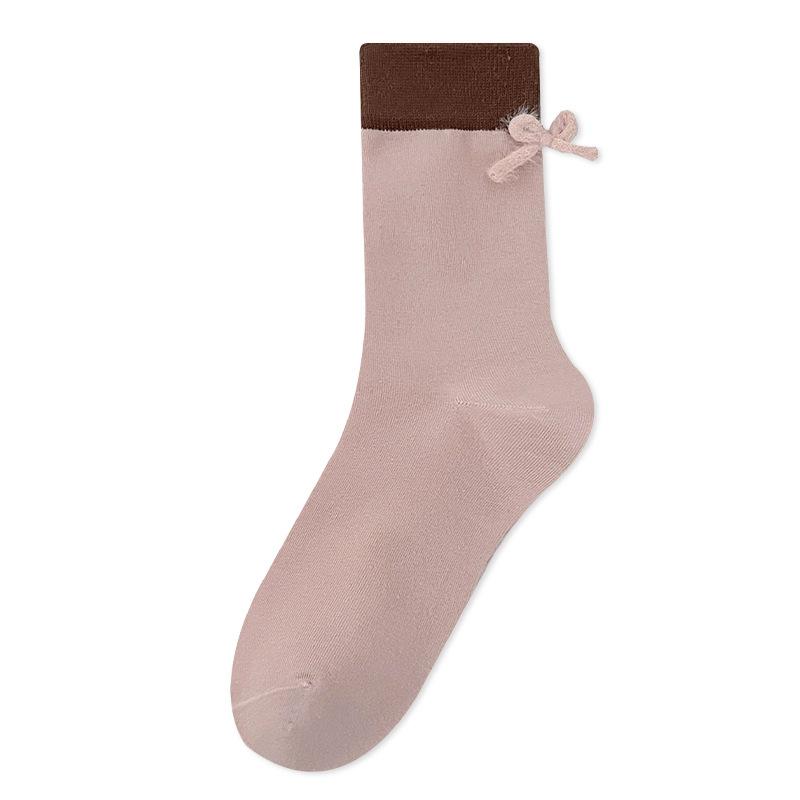 

Women s Cotton Socks, Boneless Pile Socks with A Bow At The Back, White Socks, Soft and Sweat-absorbing Midpiece 1 pair рожевий