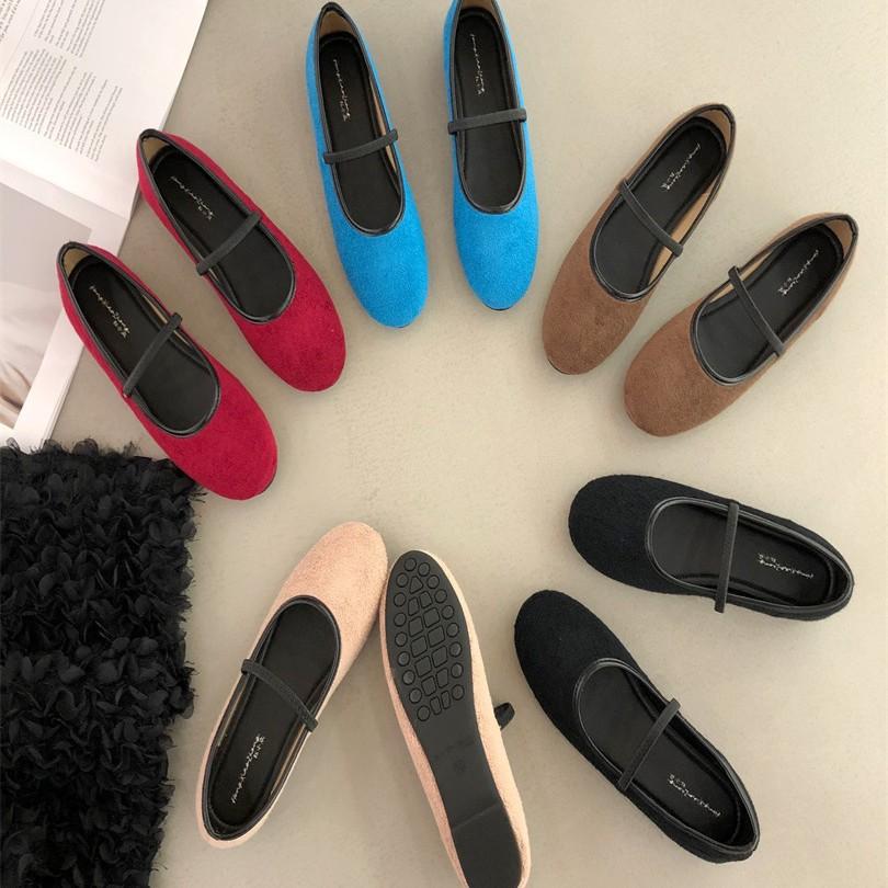 Huge Soft! Spring New Ballet Flats Comfortable Round Head Cow Flip Grandma Shoes Simple Soft Sole Beanie Shoes