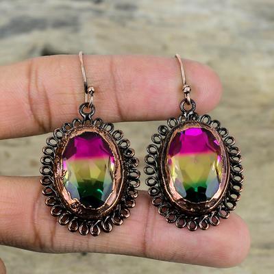 Faceted Multi Tourmaline Earring Electroformed Copper Earrings Handmade Real Gemstone Jewelry Unique Earring Electroformed Jewelry For Gifts