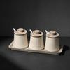 3 Pieces Ceramic Seasoning Jar with Lid Countertop Condiment Organizer Tray
