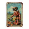 [2D Flat] Cultivate Tomorrow Vintage Metal Tin Sign, Fun Robots and Flowers Wall Art Decor, Gym Bar Cafe Garage Tin Painting, Re